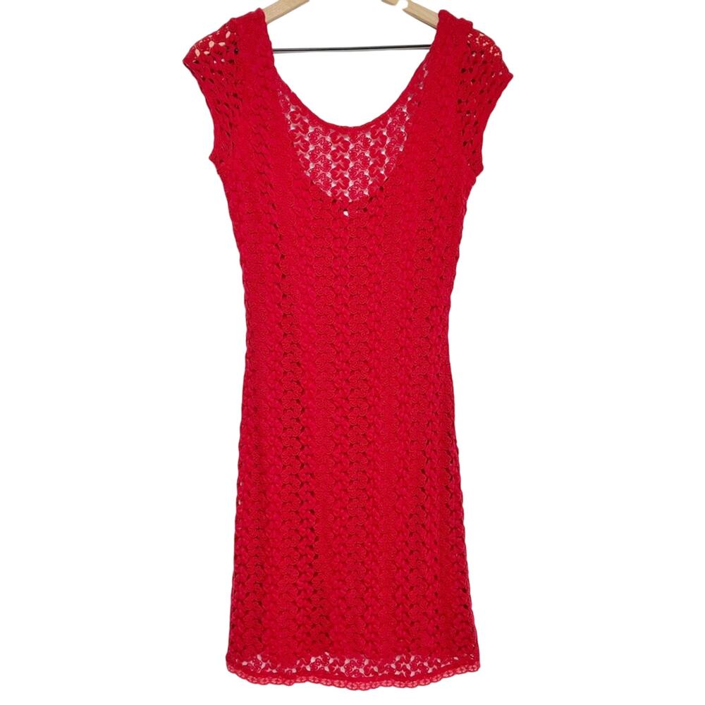 FREE PEOPLE RED CROCHET SHORT SLEEVE WOMEN DRESS SIZE MEDIUM COLOR CHERRY NEW